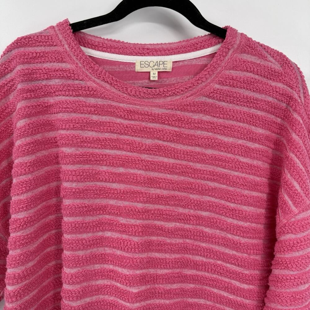 Escape by Habitat Striped Terry Top Medium Watermelon Pink Boxy Pullover Casual - Picture 4 of 11